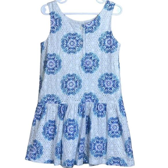 Janie and Jack Indigo Tile Eyelet Dress, Size 6 - Picture 2 of 5